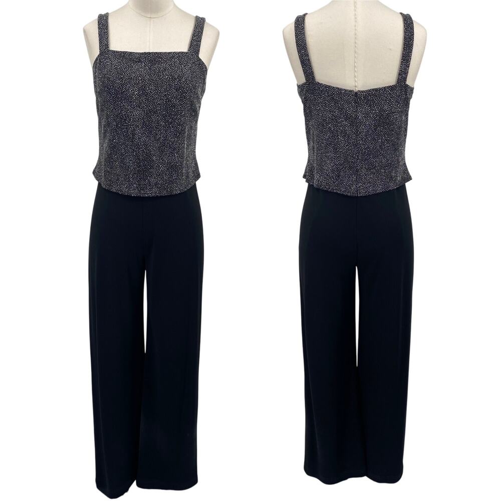 Vintage 90s Joseph Ribkoff Jumpsuit Metallic Embellished Bodice Black Silver S
